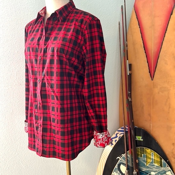 ⭐️Chaps,Ralph Lauren,Top Buffalo Plaid,No-Iron Blouse,Paisley Trim Shirt,Size XL - Picture 8 of 15